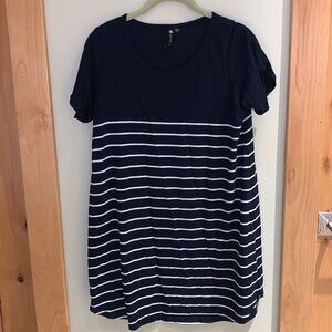 Cotton On navy blue and white striped T-shirt dress. Size small